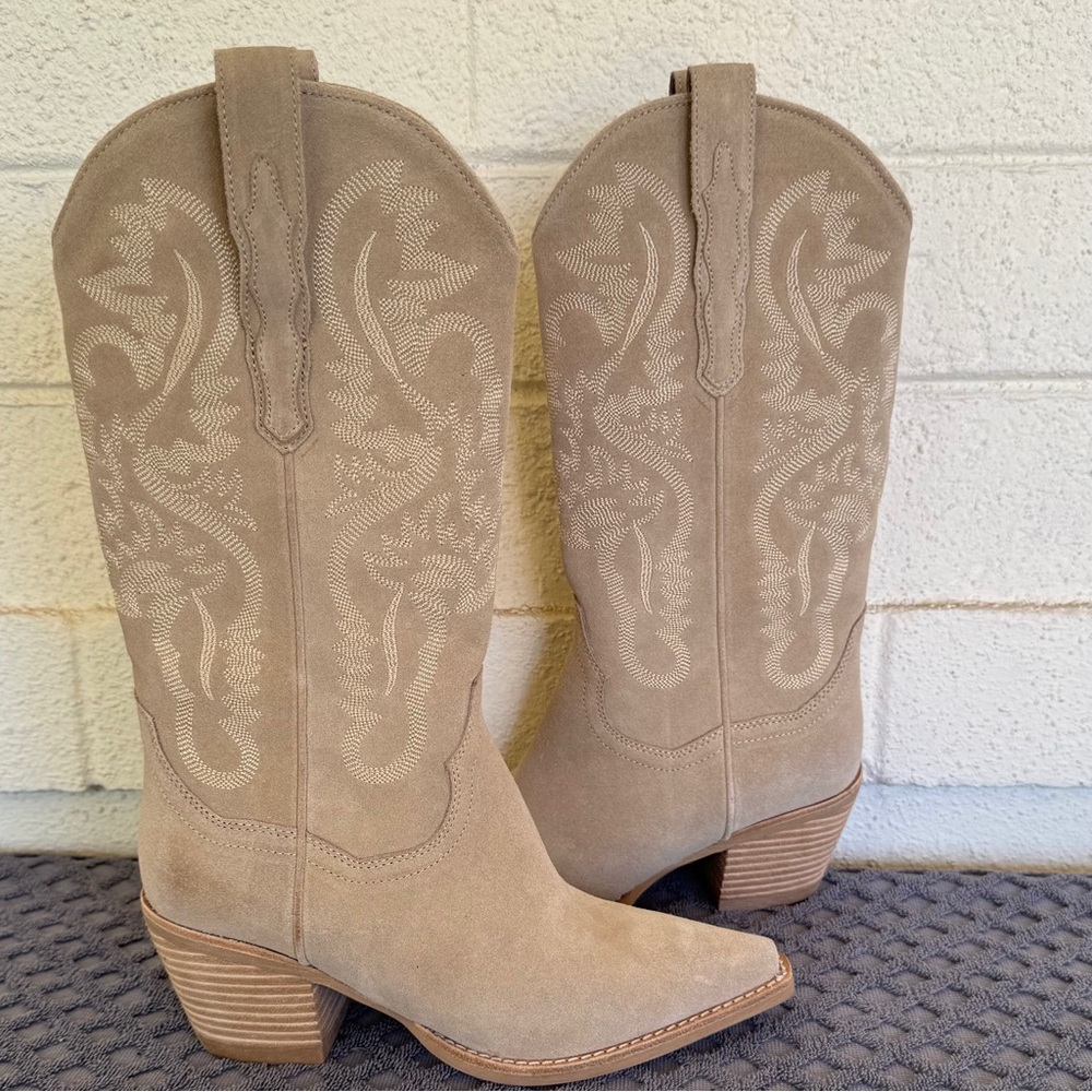 JEFFREY CAMPBELL DAGGET SAND SUEDE WESTERN BOOTS 6.5